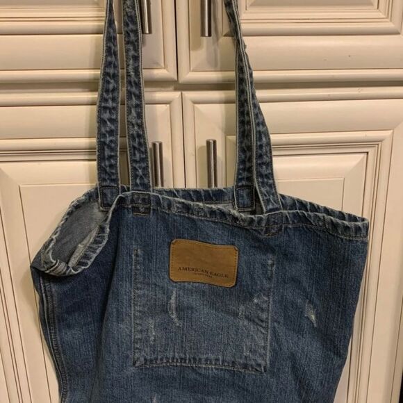 American Eagle Large Distressed Denim Tote Bag - Picture 4 of 5